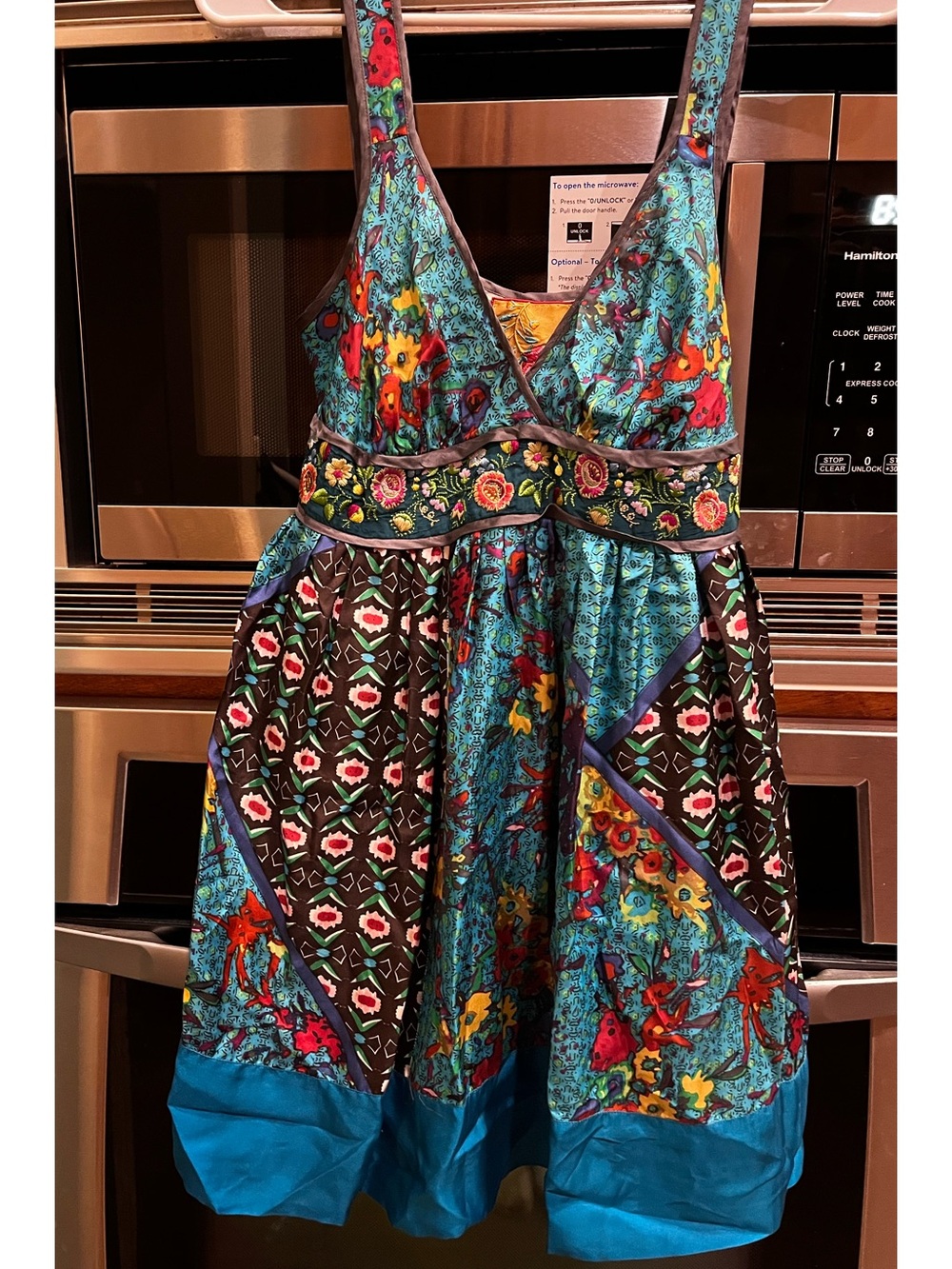 Johnny Was Silk Vibrant Floral Patchwork Sundress in Teal & Multi